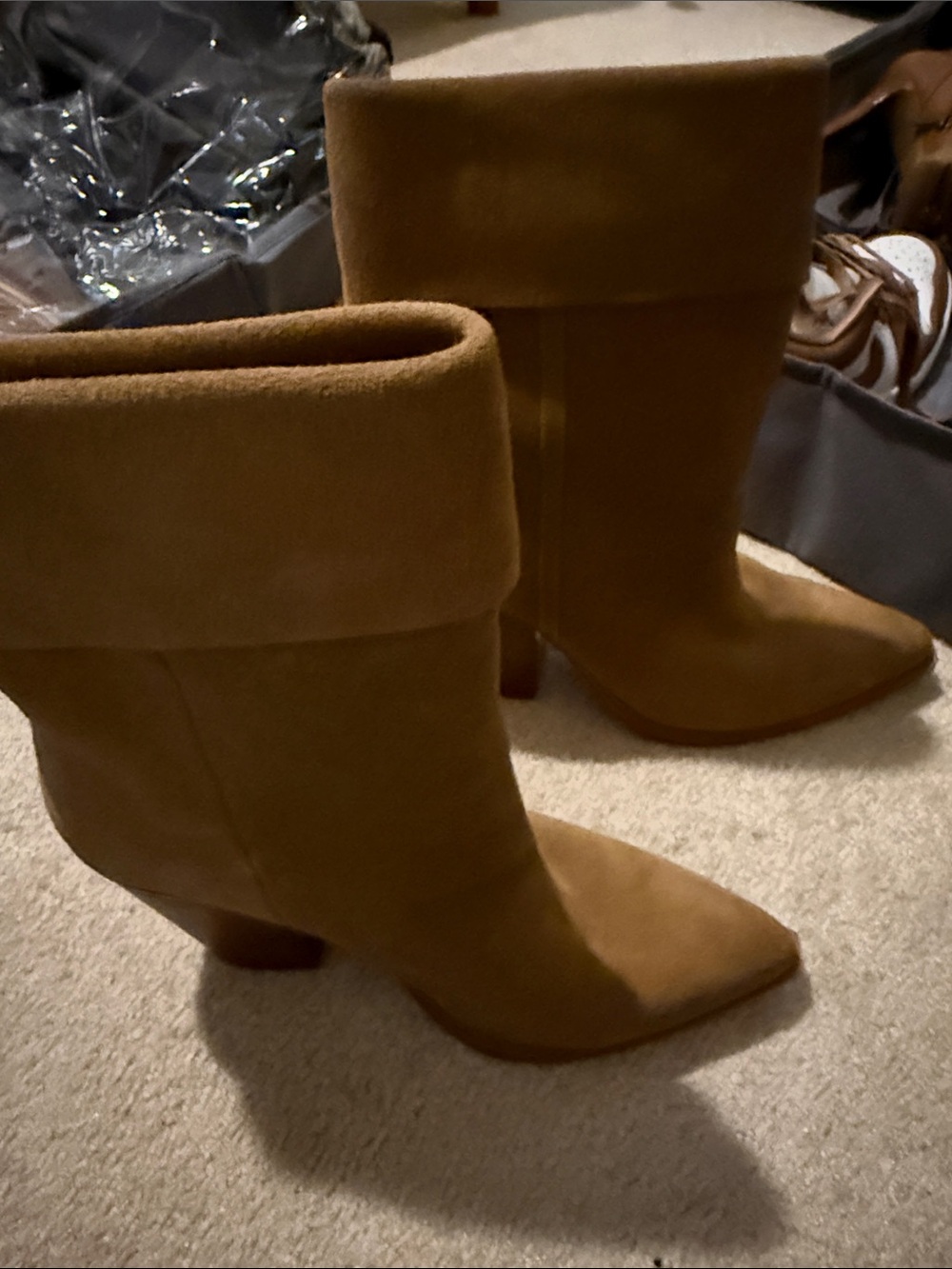 Women's Tan Suede Fold-Over Ankle Boots